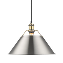 Golden 3306-L AB-PW - Yep by Golden Lighting Orwell 1-light 14in Pendant in Aged Brass and Pewter shade